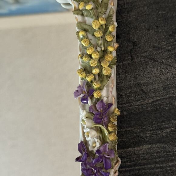 Antique Porcelain Table Mirror Cherub Flowers Easel Back Continental Mirror - Picture 7 of 11